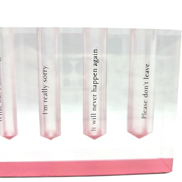 Apology Flower Talk Bud Vase By Fred Clear & Pink Acrylic Humorous Phrases - Picture 3 of 15